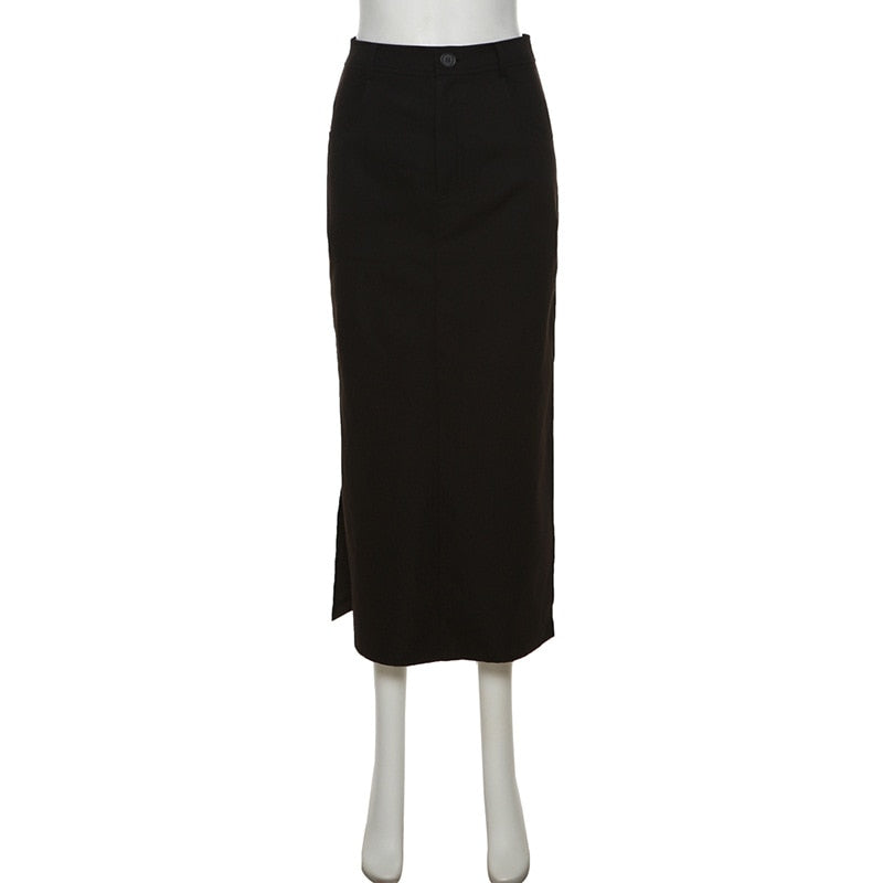 Gothic Casual Tag Split Women Midi Skirt