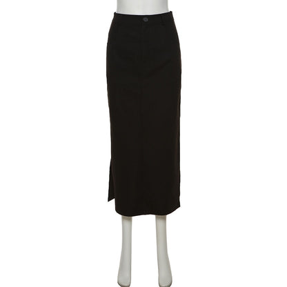 Gothic Casual Tag Split Women Midi Skirt
