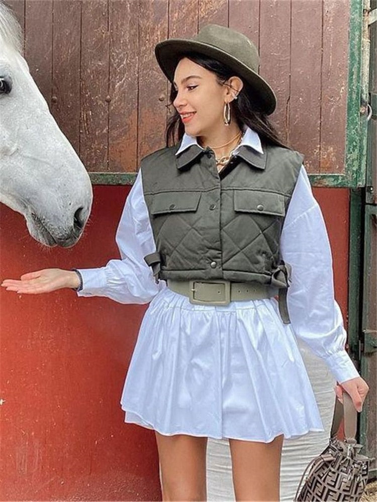 Gothic Army Green Waistcoat with Large Pockets