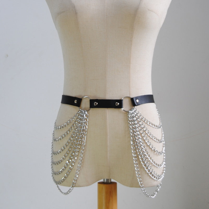 Sexy New Layered Leather Belt With Chains