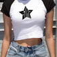 Dark and alluring Y2K-inspired top with a captivating star print