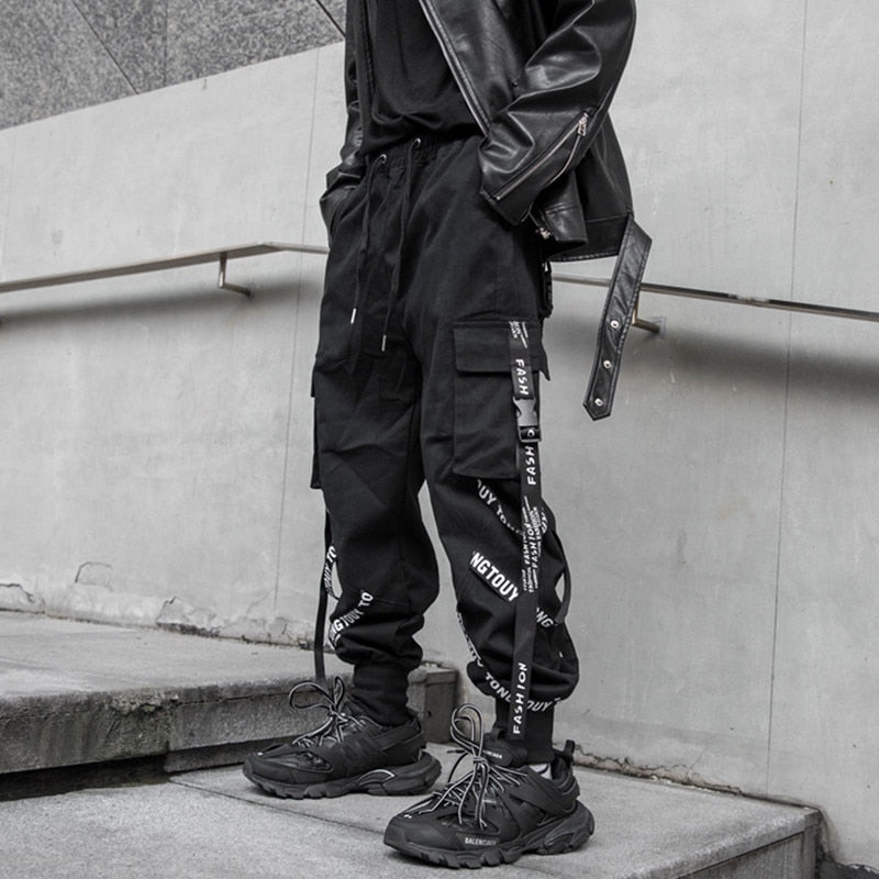 Gothic Cargo Pants Joggers with Ribbon A68