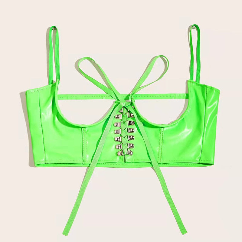 Unique Dark PU Leather Crop Top with Streetwear Gothic Style