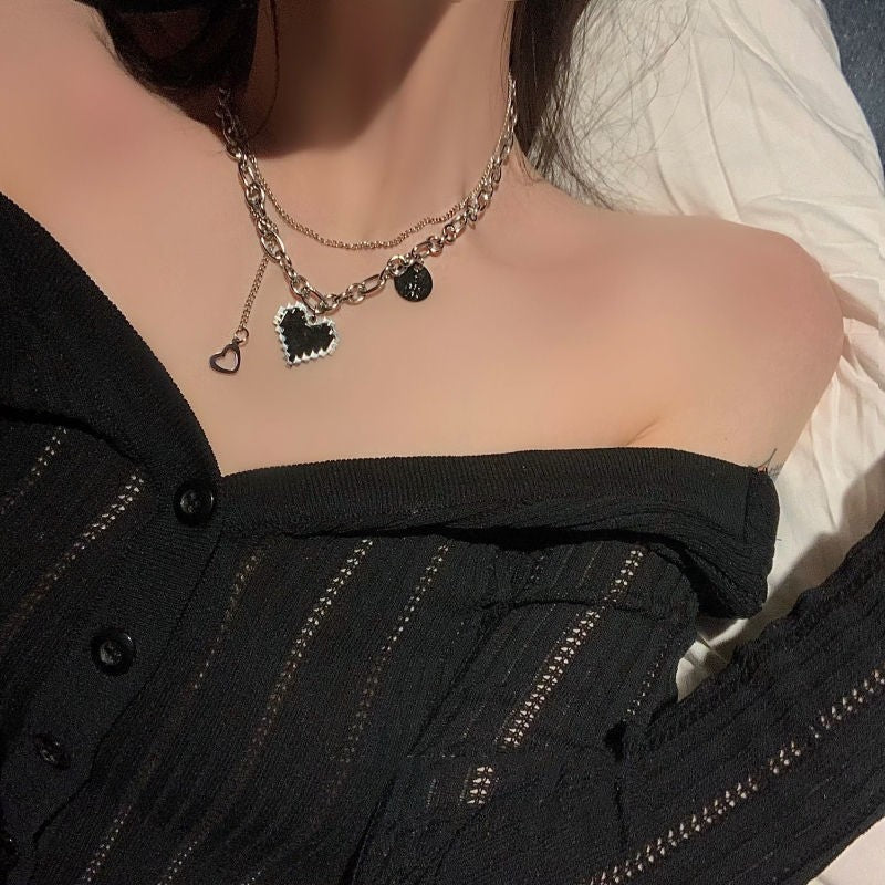 Gothic Layered Chain Necklaces with Retro Heart and Butterfly Pendants