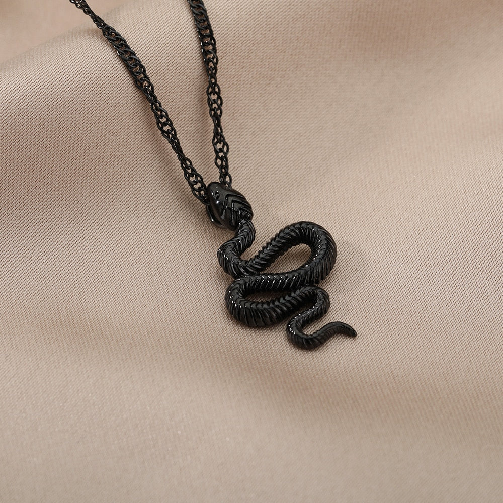Gothic Chain Necklace with Biting Snake Pendant