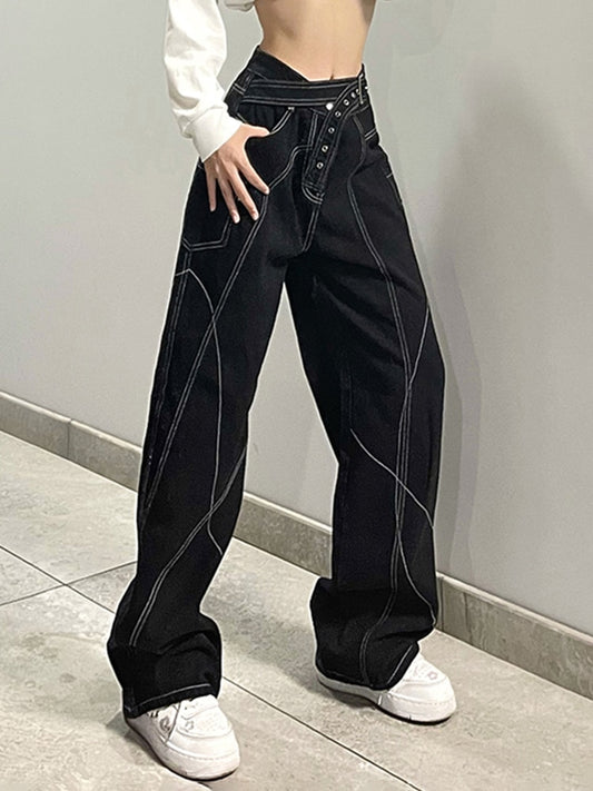 Gothic Black Wide Leg Jeans