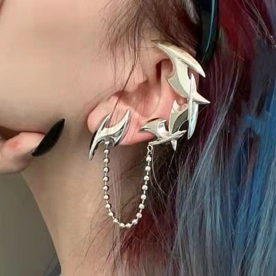 Gothic Goblin Ear Bones Clip with Chain Tassel