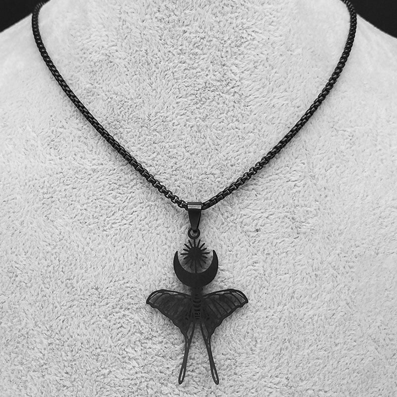 Gothic Chain Necklace with Butterfly Wicca Moon Pendant