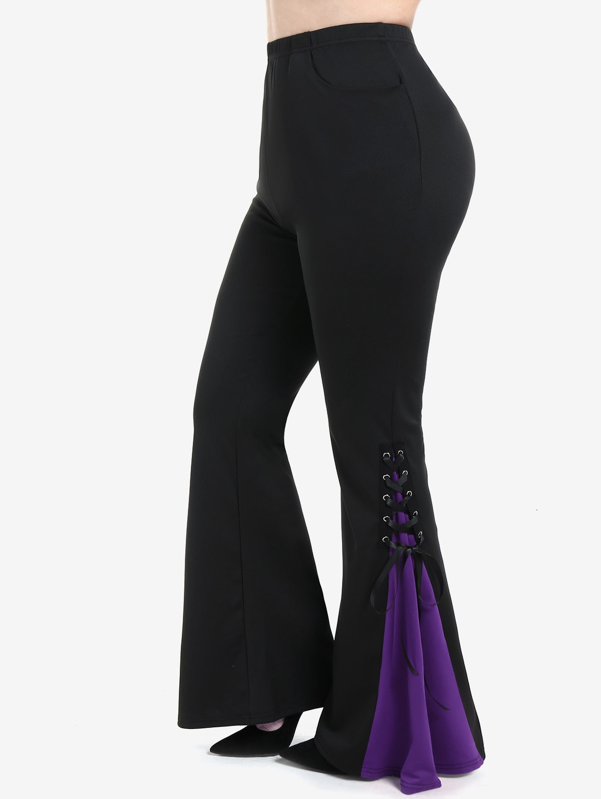 Gothic Lace Up Hem Flare Pants