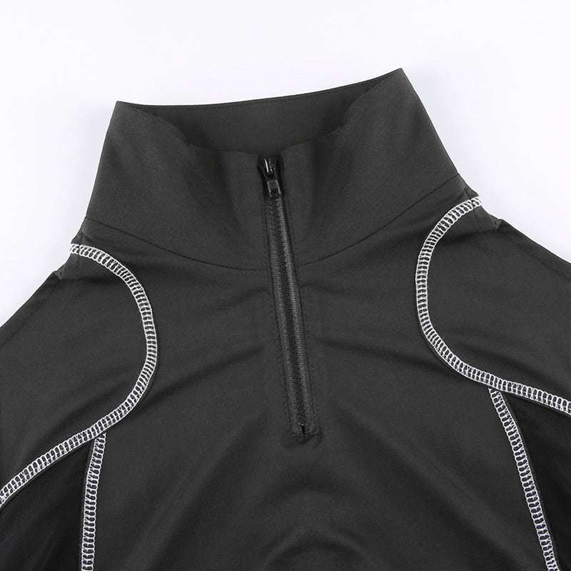 Black Techwear Long Sleeve featuring Intricate Hollow Out Details