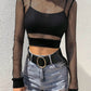 Sexy Mesh Crop Top Tee Shirt with Hollow Out Design