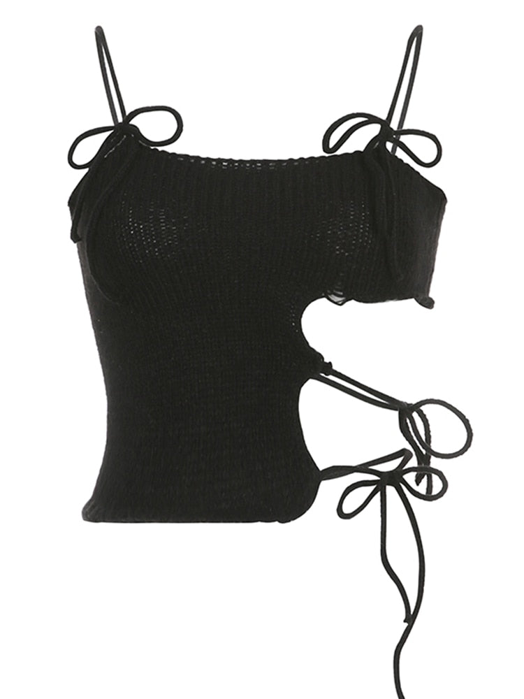 Gothic Black Tie Up Mini Vest