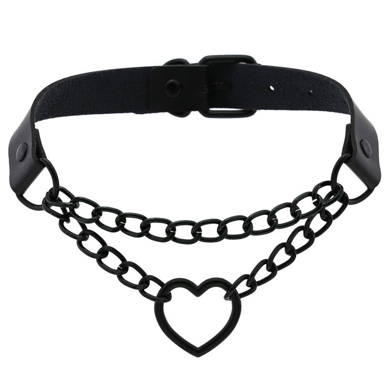 Gothic Choker Necklace with Spikes, Chains and Pendants