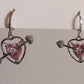 Gothic Chain Necklace with Pink Heart Drop Pendant and Earrings