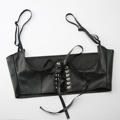 Stylish Streetwear Gothic Dark PU Leather Crop Top