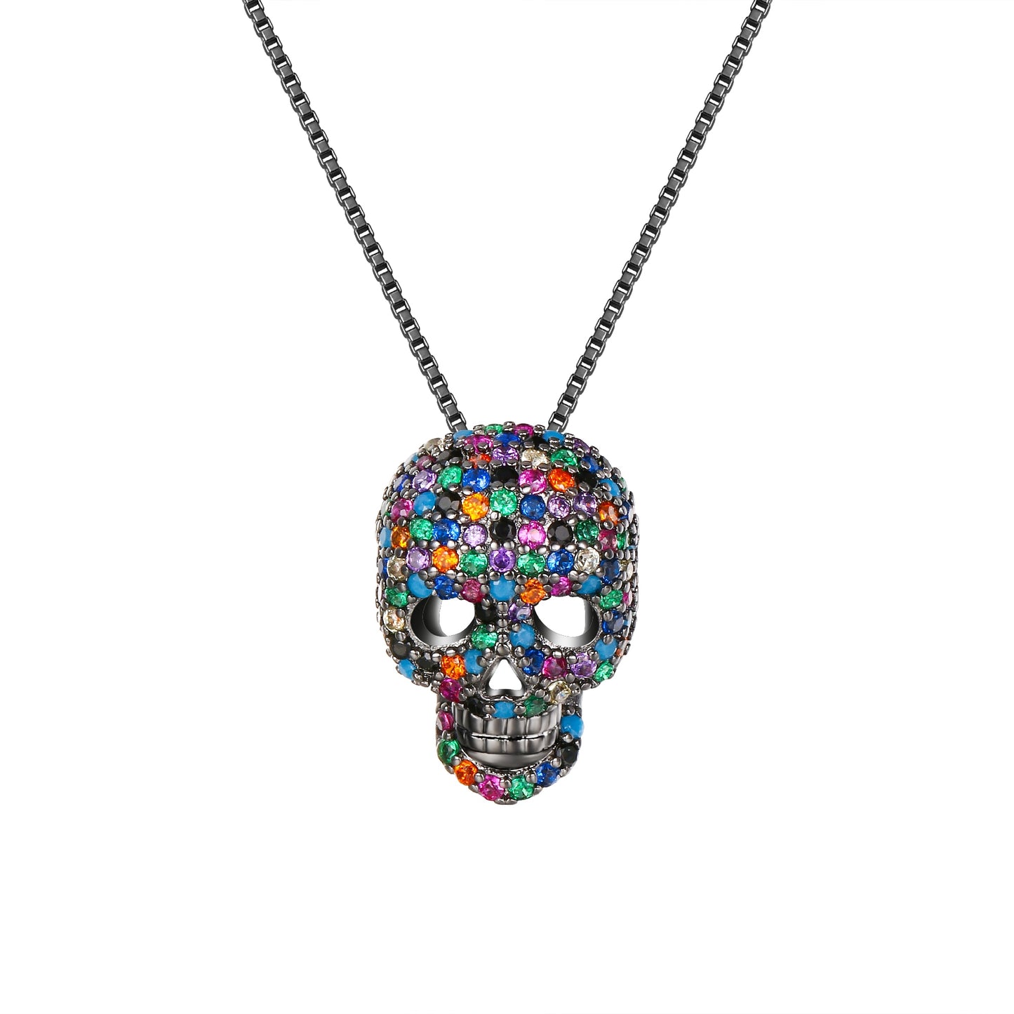 Gothic Thin Chain Necklace with Multiple Skull and Skeleton Pendant Designs