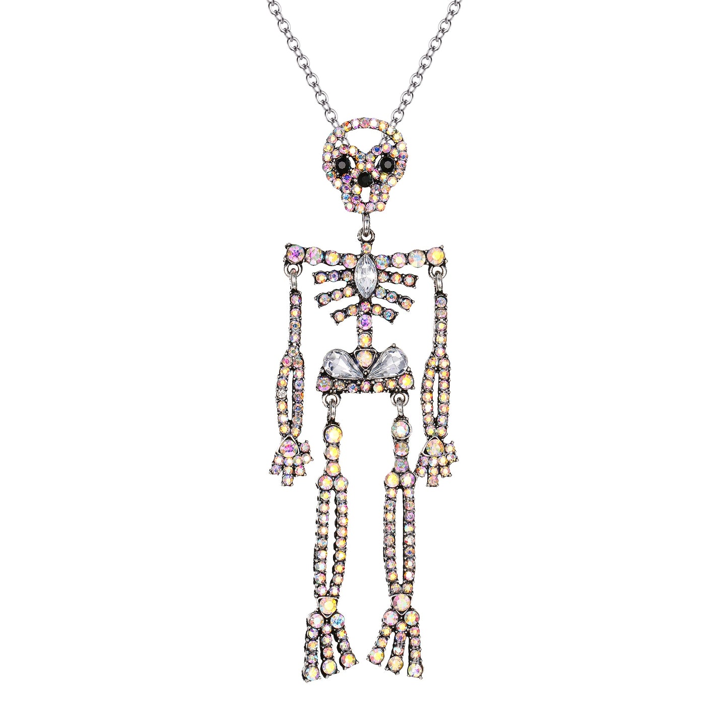 Gothic Thin Chain Necklace with Multiple Skull and Skeleton Pendant Designs