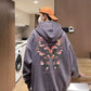 Black Hooded Sweatshirt with a captivating rose print, ideal for Gothic outfits"