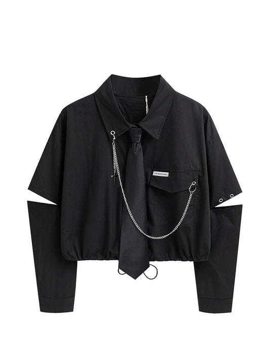 Black Gothic Shirt with Tie and Chain, Great for a Dark and Alternative Wardrobe