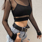 Sexy Mesh Crop Top Tee Shirt with Hollow Out Design