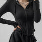 Gothic Streetwear Zip Up Oversized T-Shirt with Hood