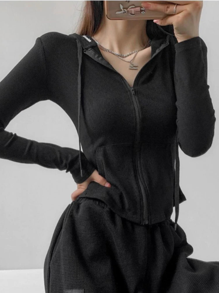 Gothic Streetwear Zip Up Oversized T-Shirt with Hood