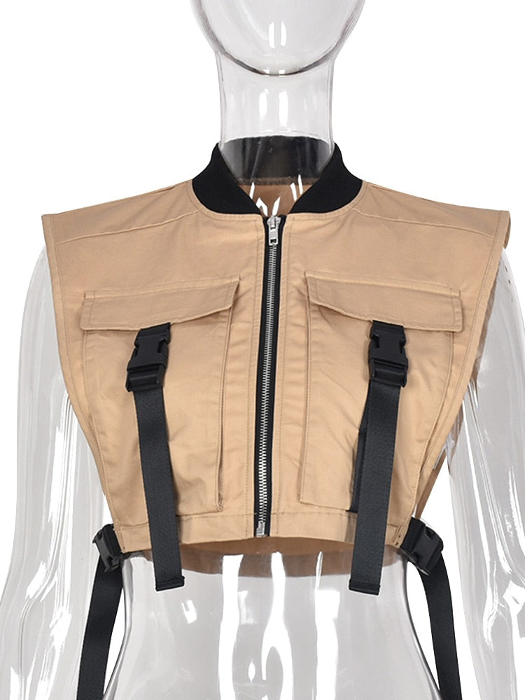 Sexy Cropped Jackets with Pockets and Zipper