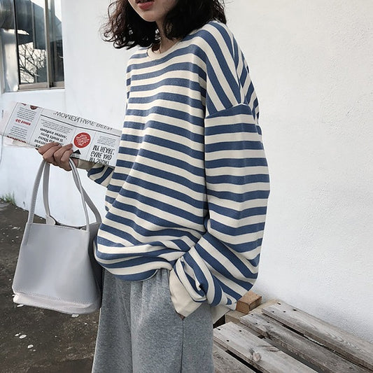Gothic Japan style Stripe Cotton Hoodie for Women