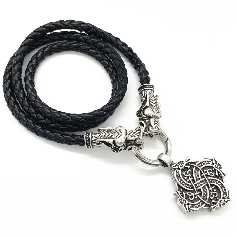 Gothic Rope Necklace with Viking Dragon Knot Pendant