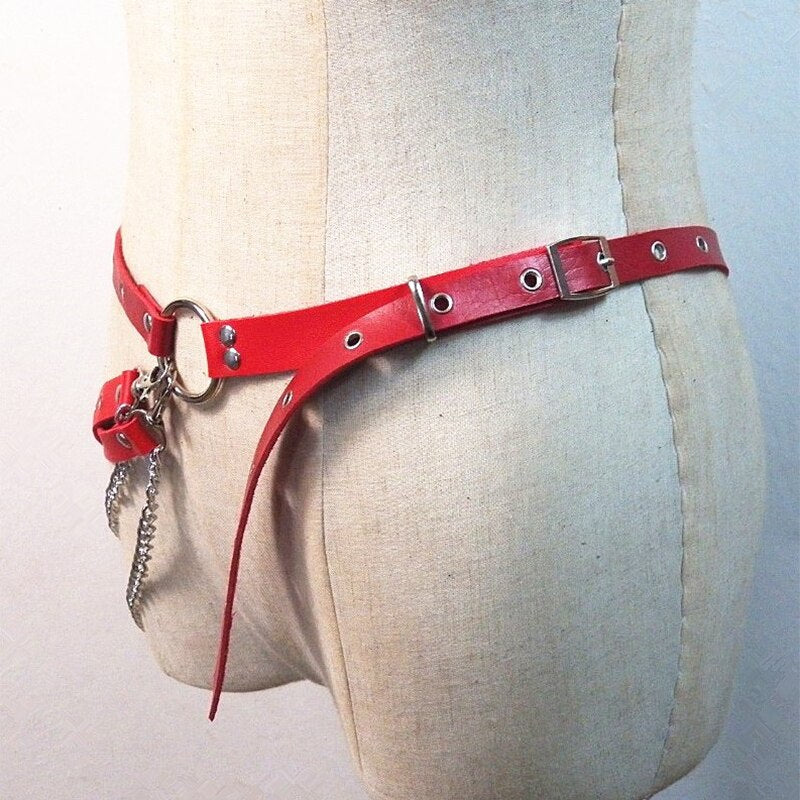 Gothic Leather Waist Belt with Layered Belly Chains