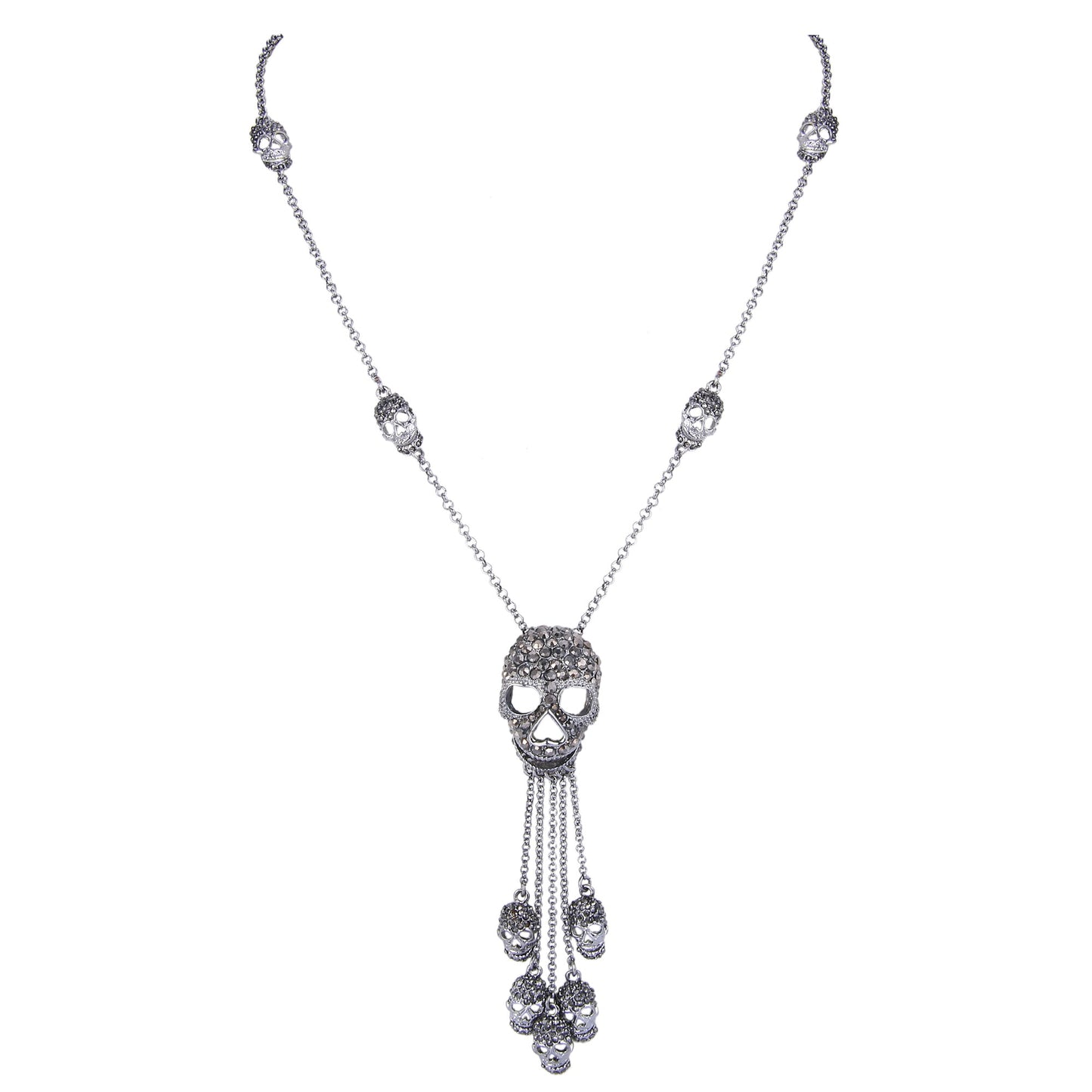 Gothic Thin Chain Necklace with Multiple Skull and Skeleton Pendant Designs