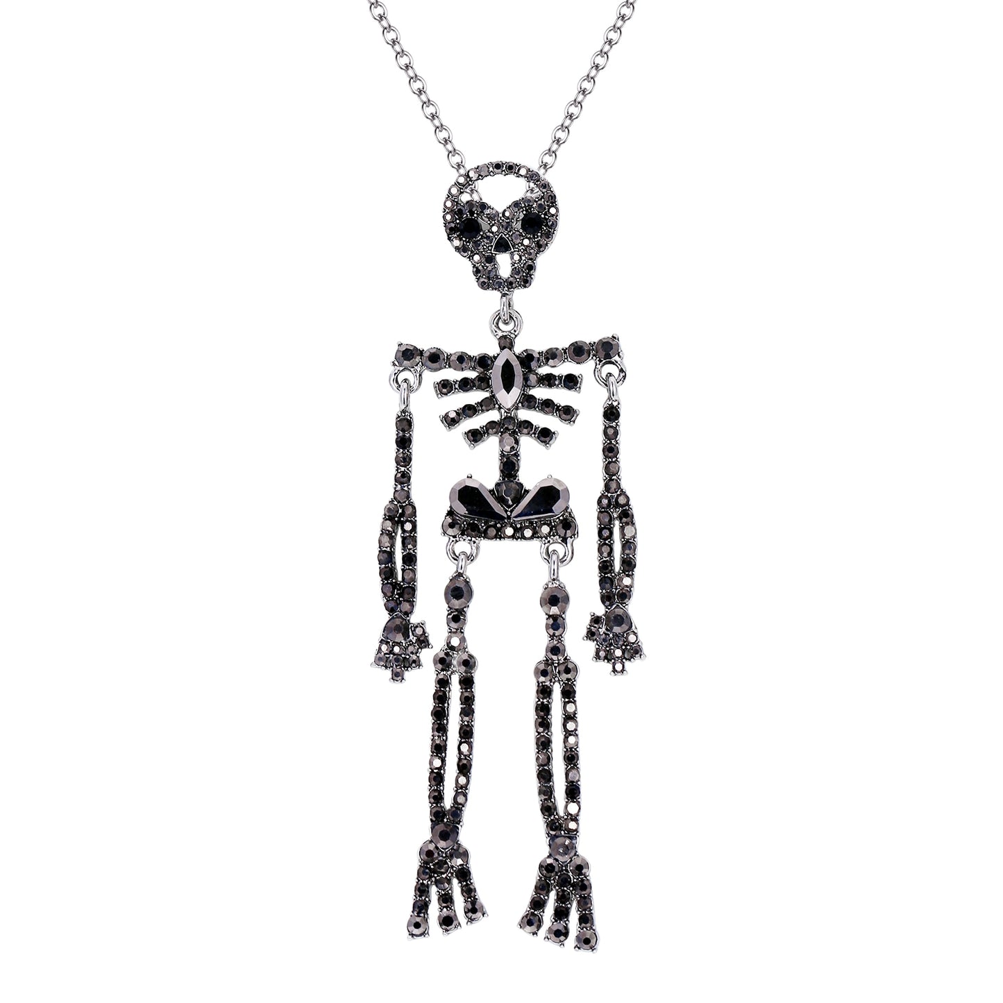 Gothic Thin Chain Necklace with Multiple Skull and Skeleton Pendant Designs