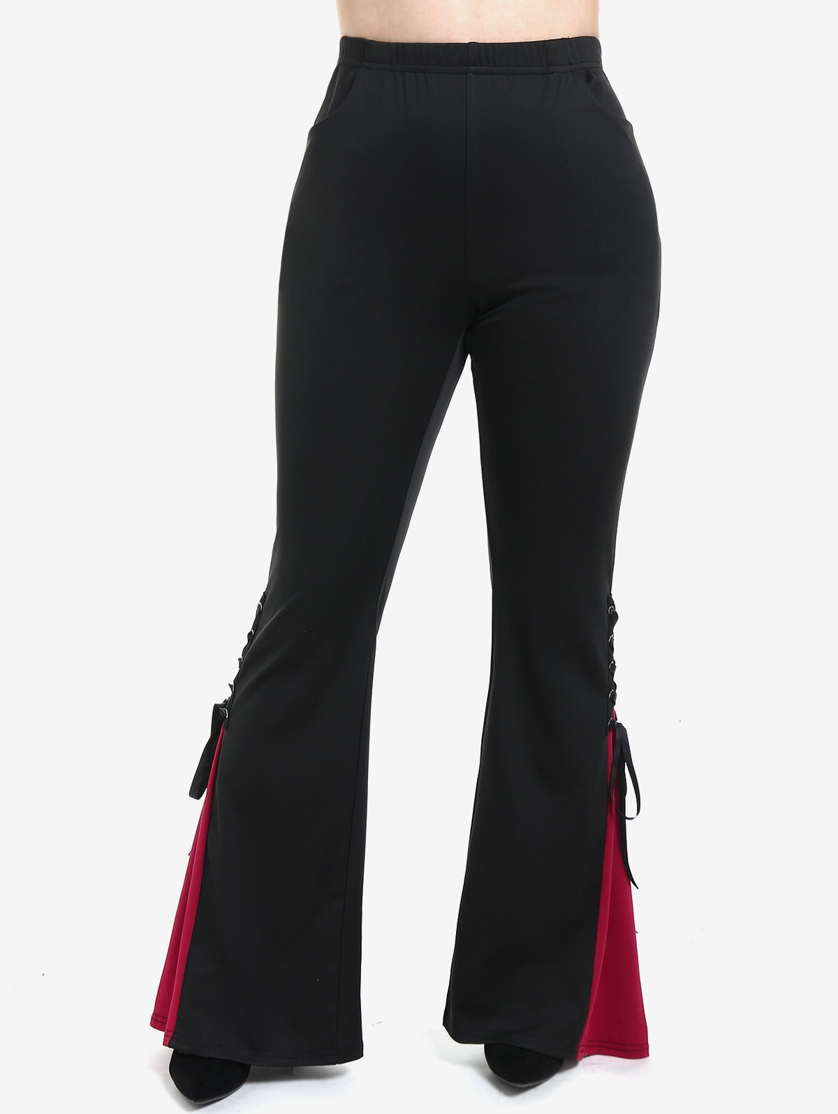 Gothic Lace Up Hem Flare Pants