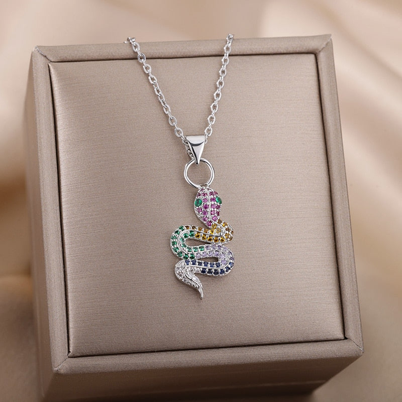 Gothic Chain Necklace with Biting Snake Pendant