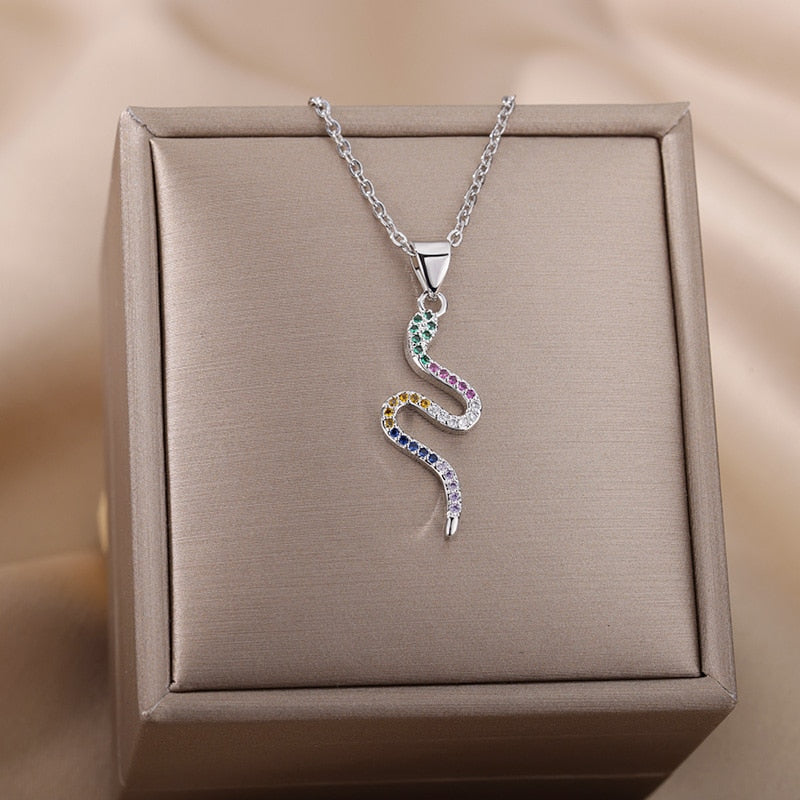 Gothic Chain Necklace with Biting Snake Pendant