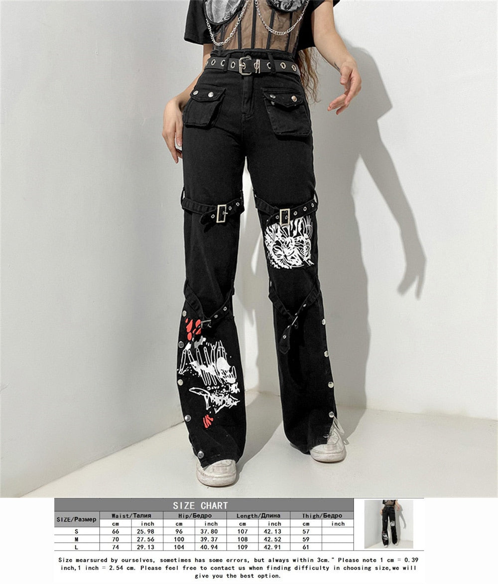 Eyelet Buckle Cyber Punk Baggy Jeans Y2K