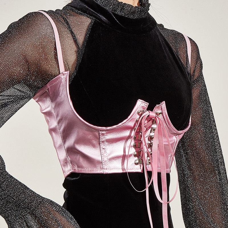 Black PU Leather Crop Top with Streetwear Gothic Vibes