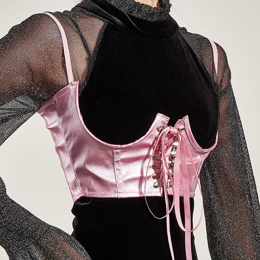Black PU Leather Crop Top with Streetwear Gothic Vibes
