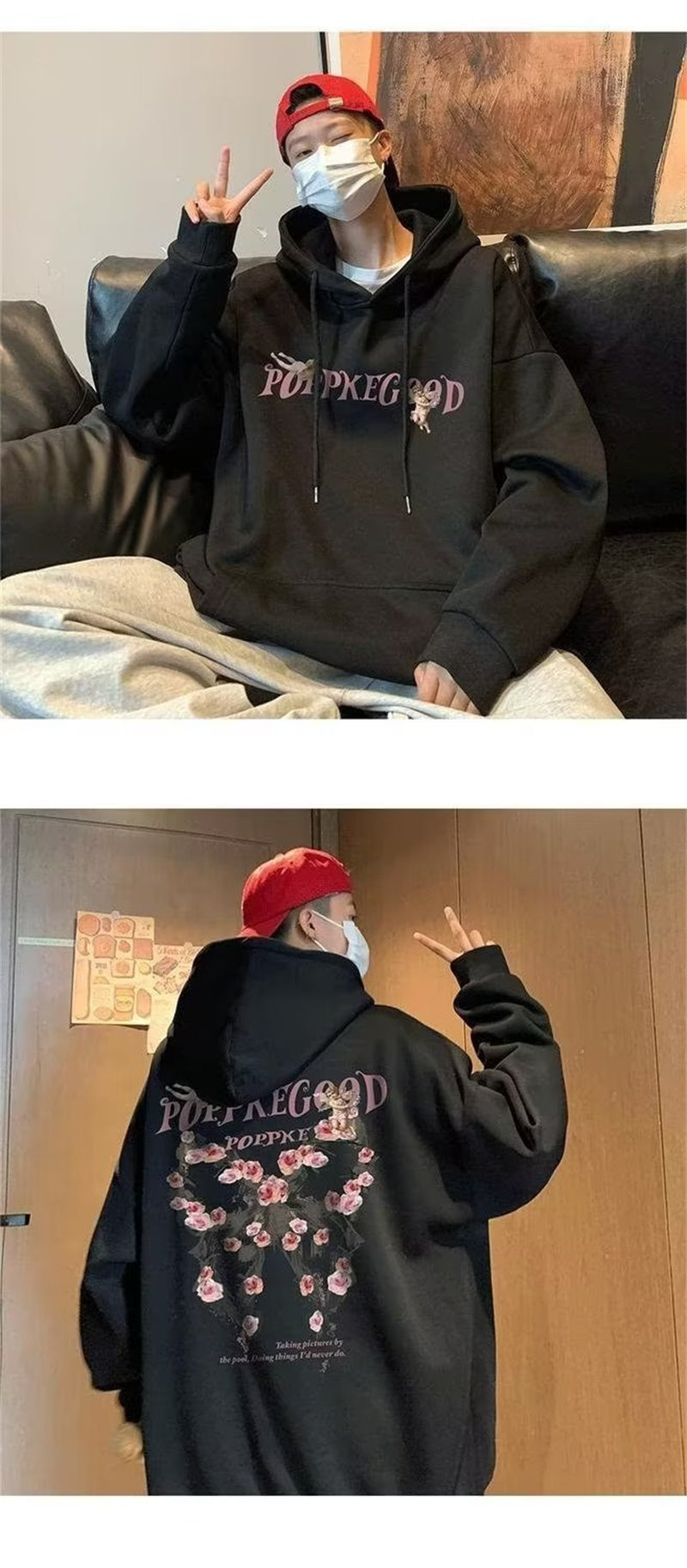 "Elegant and captivating Hooded Sweatshirt featuring a striking rose graphic"