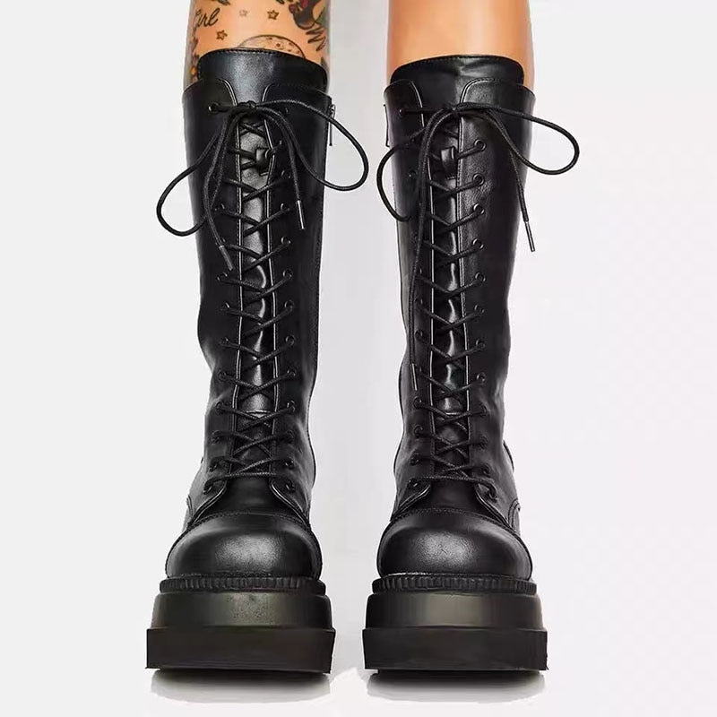 Gothic Winter Wedge Heel Boots