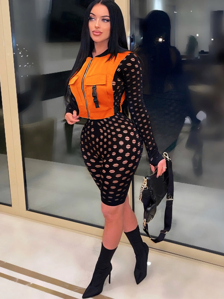 Sexy Cropped Jackets with Pockets and Zipper