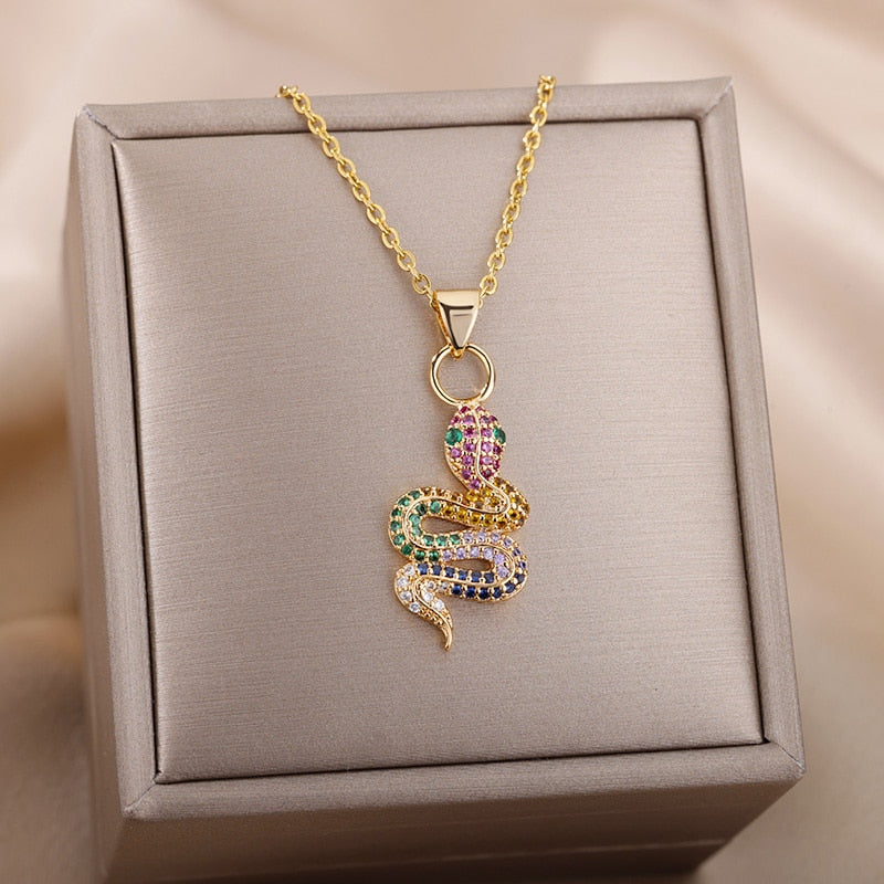 Gothic Chain Necklace with Biting Snake Pendant