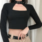 Gothic Cut-Out Black Harajuku Crop T-Shirt -