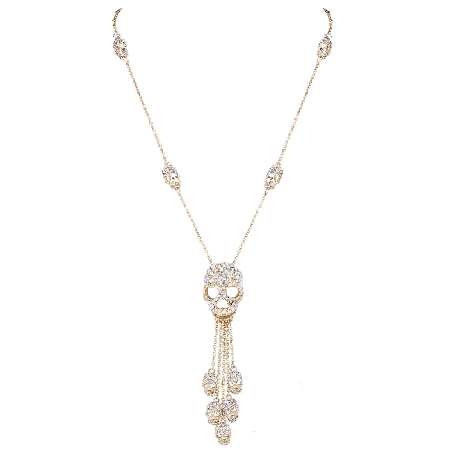 Gothic Thin Chain Necklace with Multiple Skull and Skeleton Pendant Designs