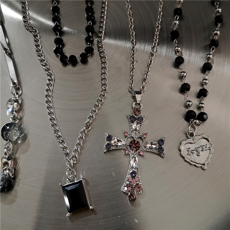 Kpop Gothic Heart Cross Necklace