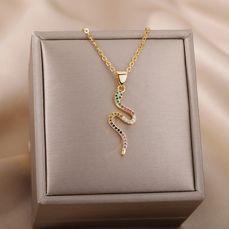 Gothic Chain Necklace with Biting Snake Pendant