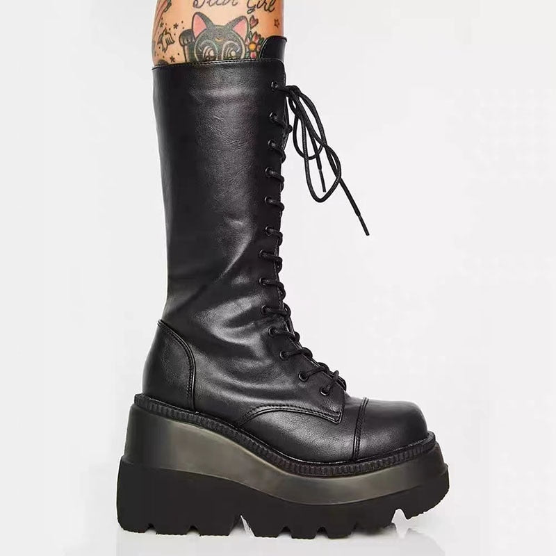 Gothic Winter Wedge Heel Boots