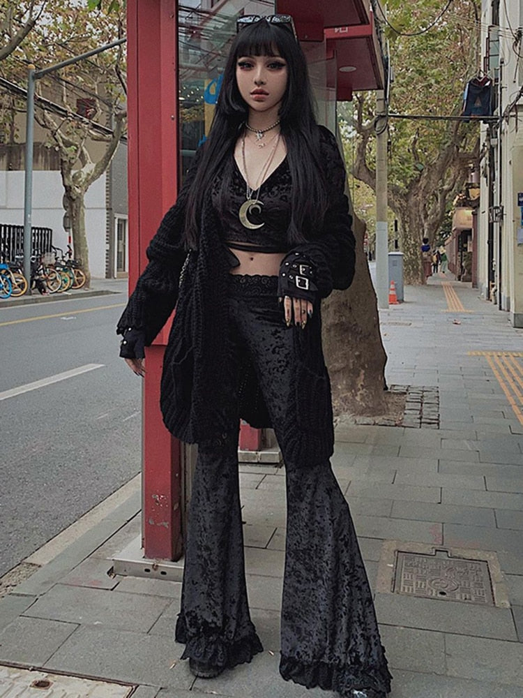 Gothic High Waist Flared Pants