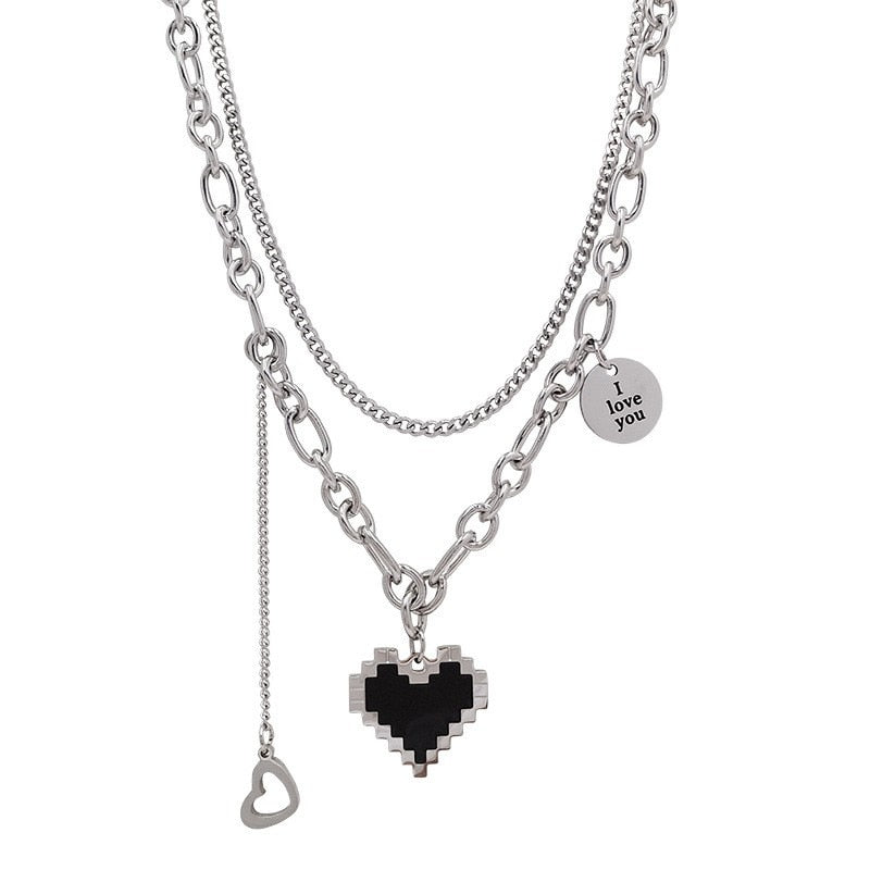 Gothic Layered Chain Necklaces with Retro Heart and Butterfly Pendants