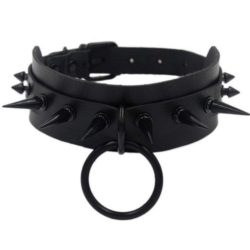 Gothic Choker Necklace with Spikes, Chains and Pendants
